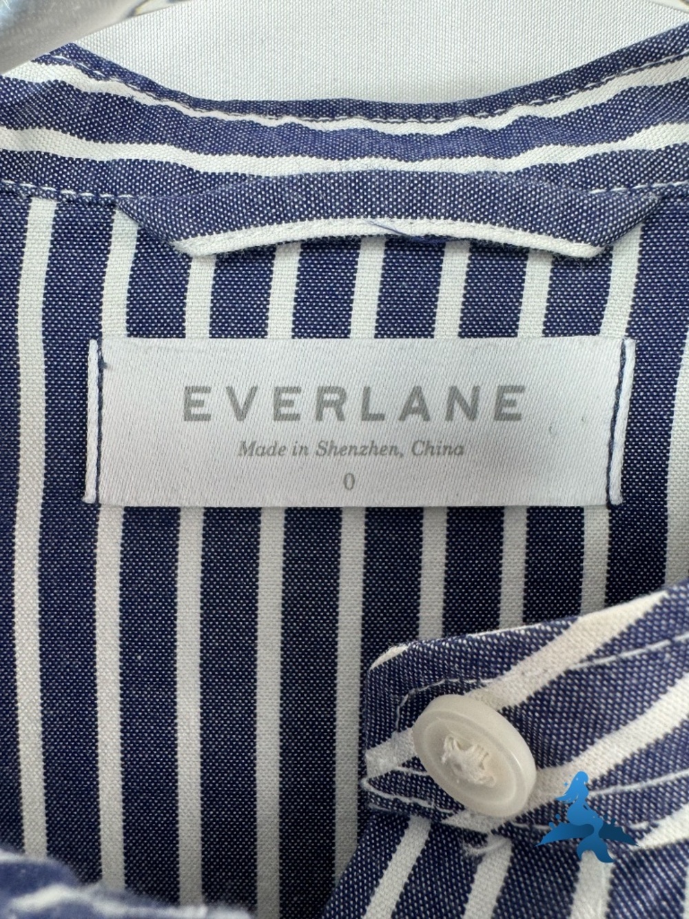 1307 - Everlane Striped Shirt Dress - Band Collar - Size 0 - Blue White - Picture 3 of 15
